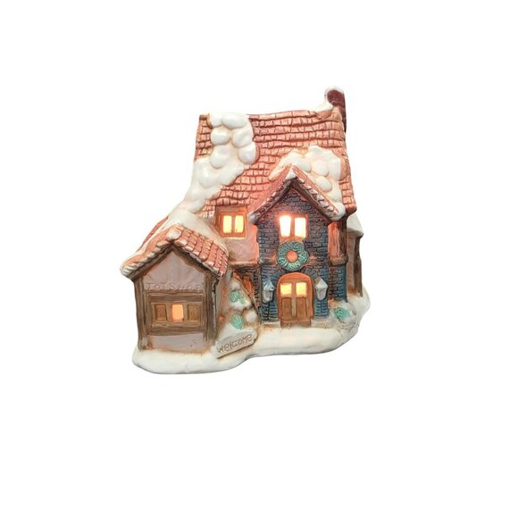 Vintage Porcelain Toy Shop Christmas Village Lighted Display With Snowy Roof & F - Picture 6 of 10